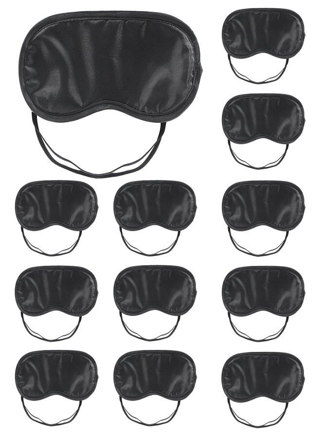 Coufce 12 PCS Satin Games Sleep Mask Eye Mask Sleep Blindfold Men & Women Night Eyeshade Travel Nap Team Building Games(Black) - Image 1